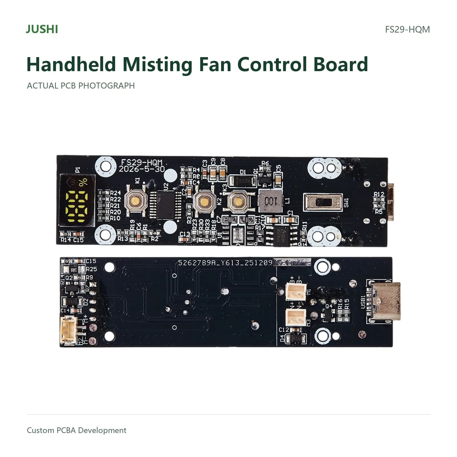 Handheld Misting Fan Control Board, actual PCB photograph