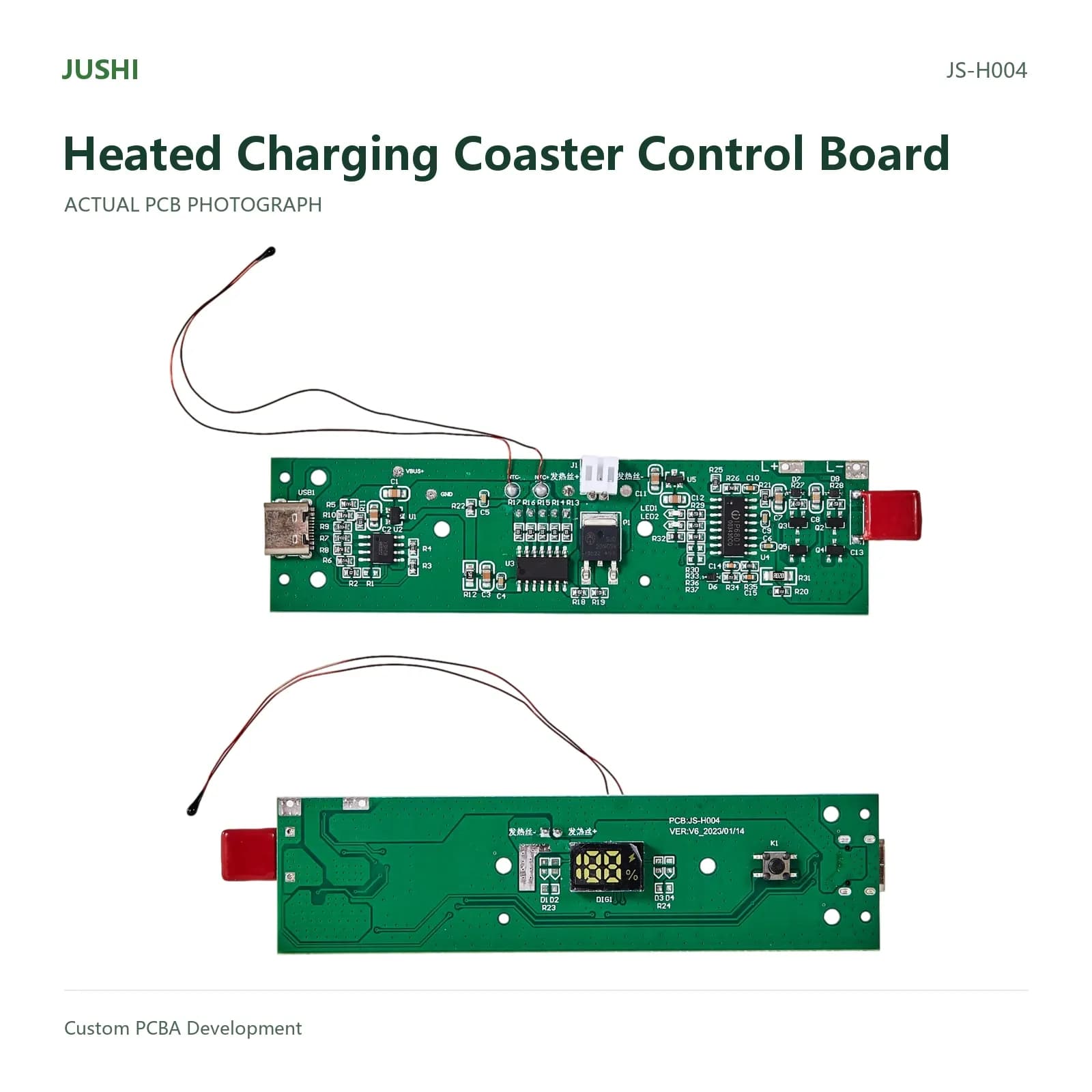 Heated Charging Coaster Control Board, actual PCB photograph