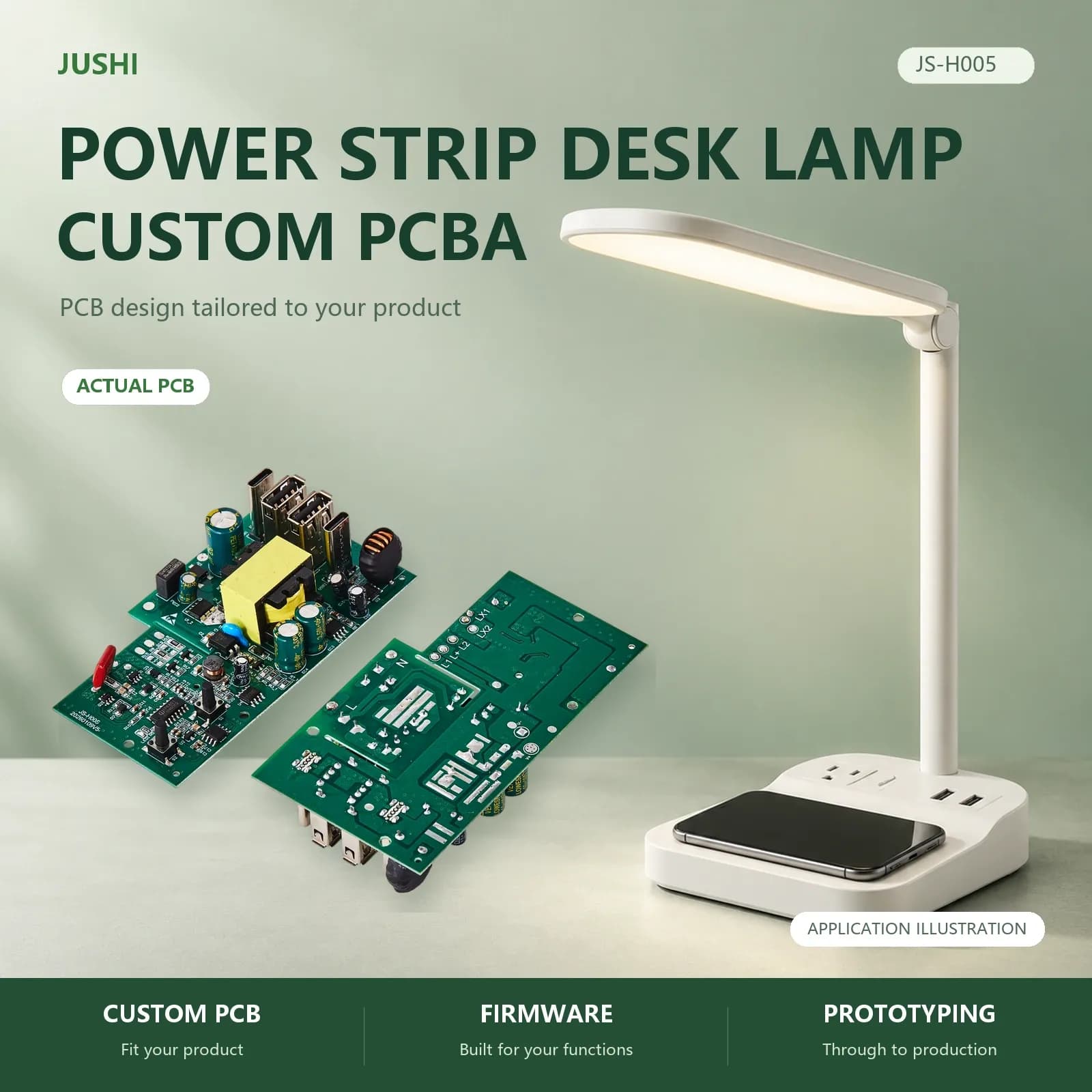 Power Strip Desk Lamp Control Board, application illustration and actual PCB
