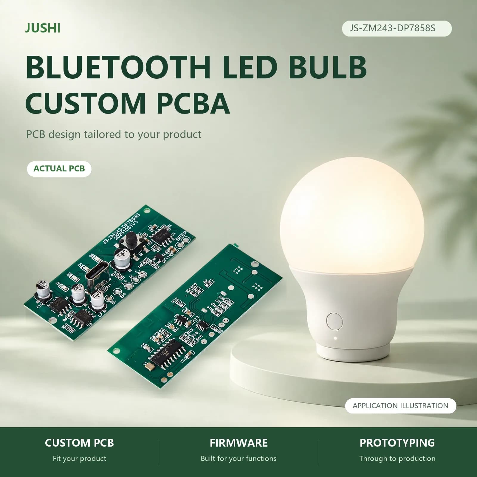 Bluetooth Led Bulb Control Board, application illustration and actual PCB