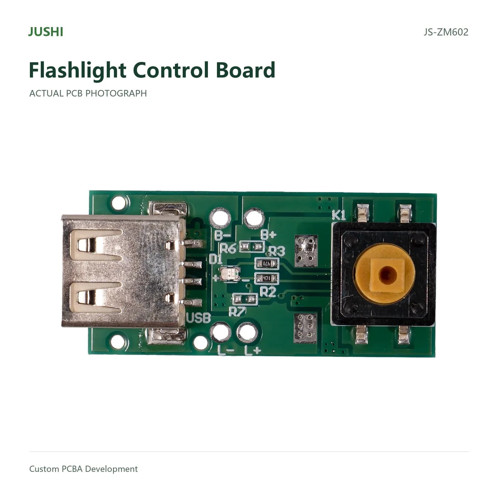 Flashlight Control Board, actual PCB photograph