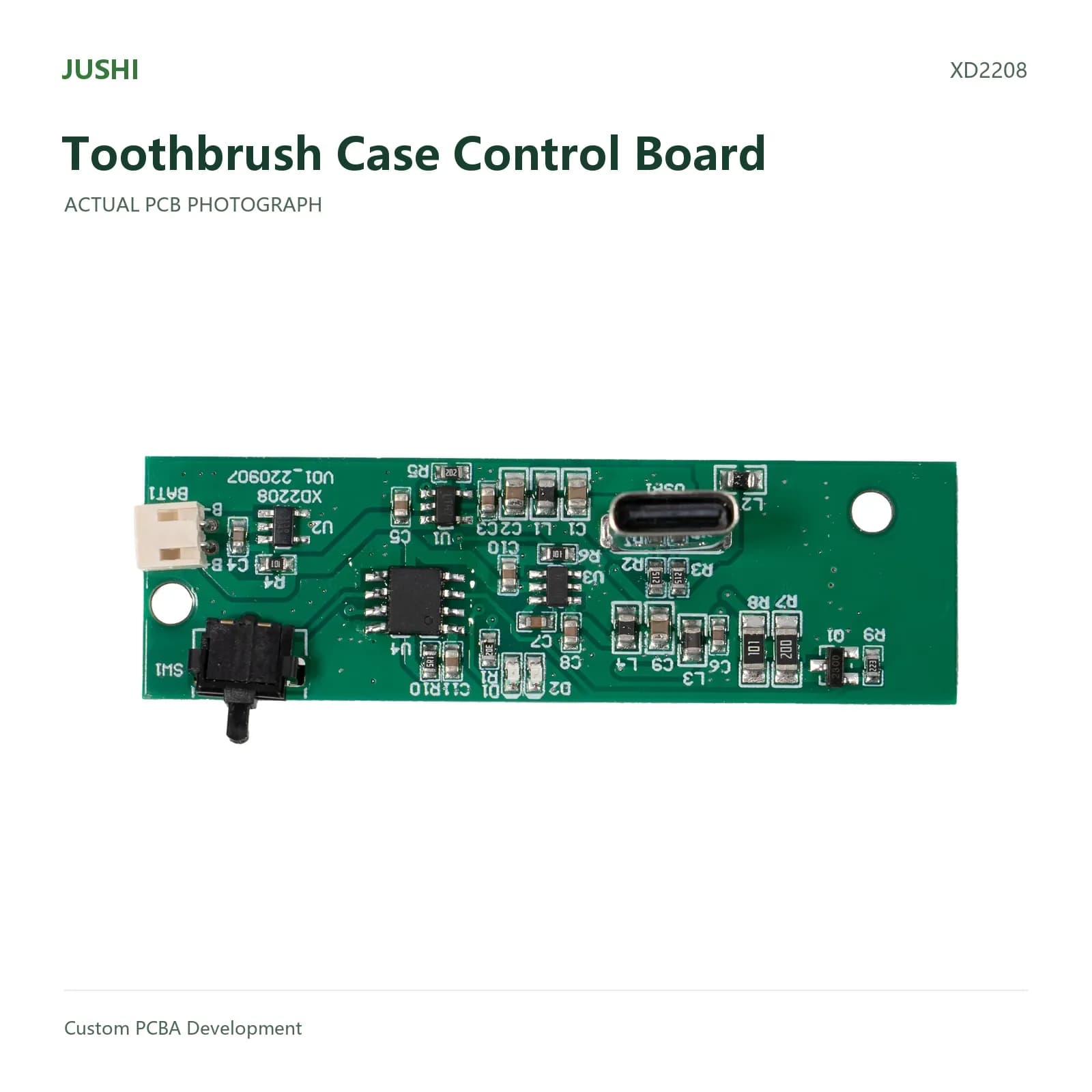 Toothbrush Case Control Board, actual PCB photograph