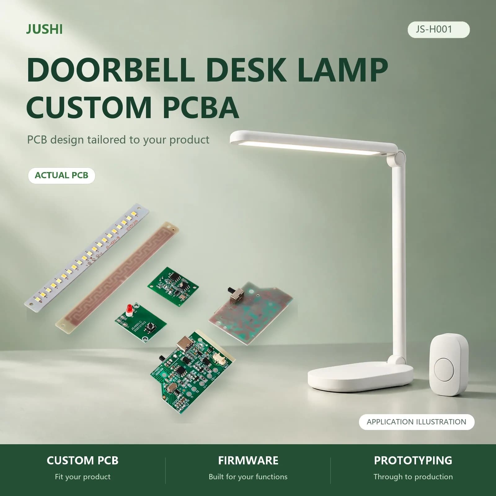 Doorbell Desk Lamp Control Board, application illustration and actual PCB